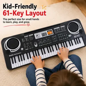 61-Key Electronic Piano Set with Built-in Microphone and Paper Sheet Music | Full-Size Keys USB Powered | Complete Beginner Home Set | Ideal Christmas and Birthday Gift