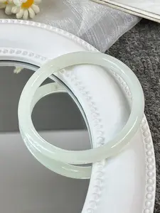 Ice-like semi-round thin bangle, imitation agate chalcedony bracelet for women, dingdang bracelet, half white half green, white with green highlights jade bracelet, Exquisite Bracelet, High Quality Bracelet, Premium Bracelet