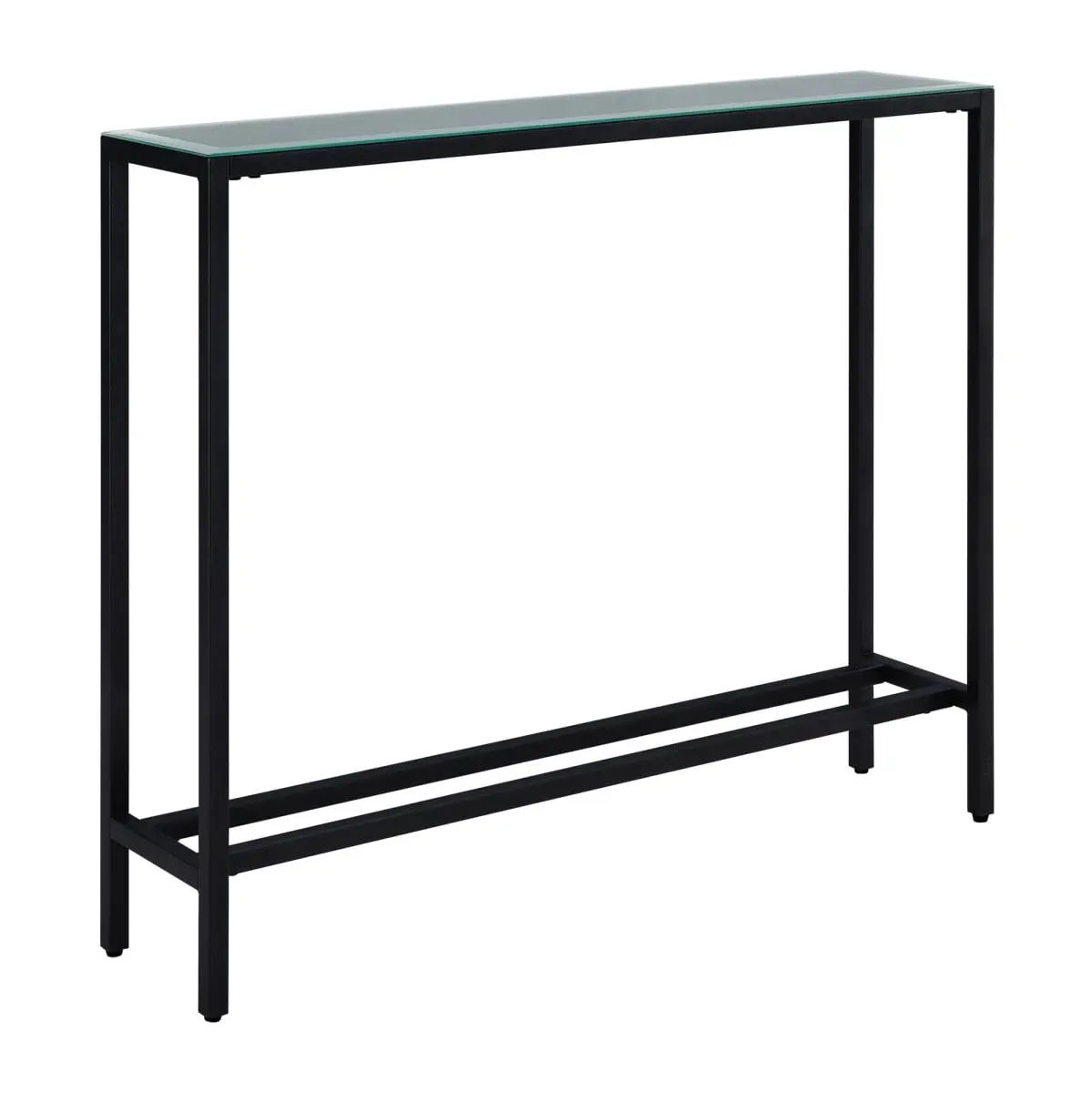 36" Rectangle Mirrored Glass Top Console Table - Black Modern Metallic 4-Leg 360-Rotating Stand, 30" H x 36" W x 8" D, 20.5 lbs, Glass-Metal Standalone Indoor Furniture