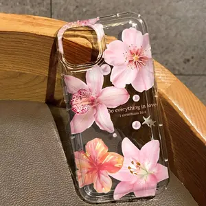 Transparent Floral Pattern Design Full Wrap Shockproof Phone Case Compatible with Iphone 16 11 15 14 13 12 Pro Max Plus Case Shockproof,Featuring a High-Aesthetic Silicone Full-Body Protective Cover.