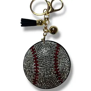 Baseball Keychain with Rhinestone Design and Tassel Charm for Sports Fans