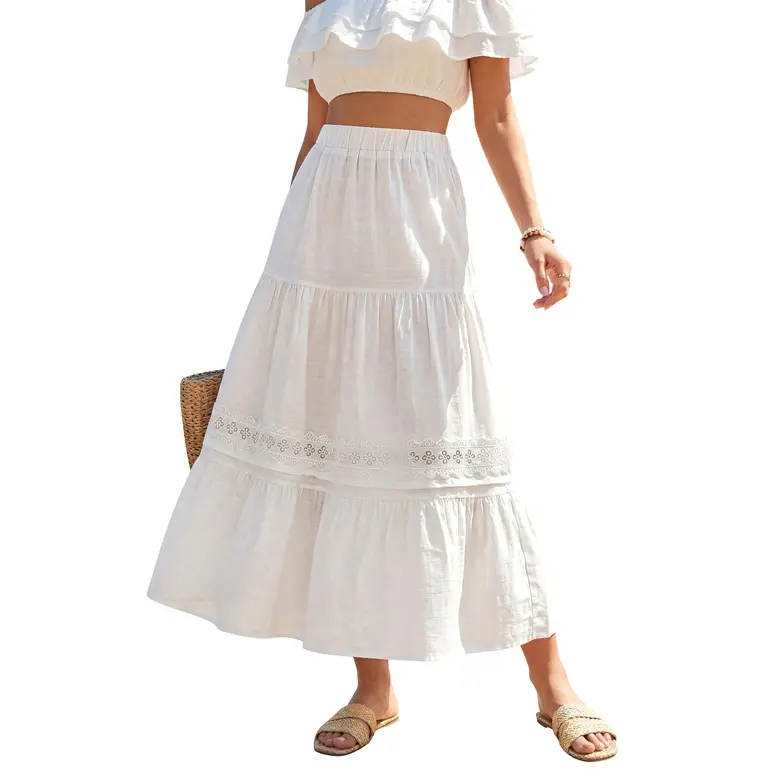 Blooming Jelly Women's Bohemian Maxi Skirt - High-Waist Flowy Tiered Bottoms with Pockets, Breathable Fabric, Beach-to-Party Summer Casual Skirt 2026