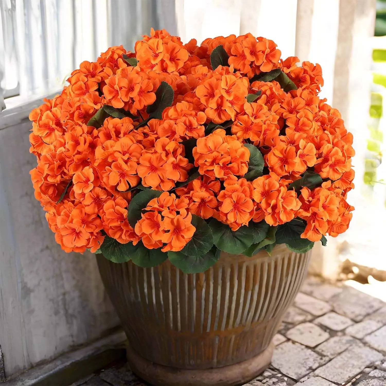 8 Pcs Artificial Geranium Flowers for Outdoors Orange Silk Geranium Flowers Outdoor UV Resistant Plants Faux Fall Flower for Home Kitchen Autumn Table Centerpieces Decor (8, Orange),dorm decor,dorm room decor