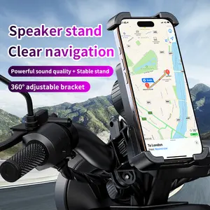 Induction Speaker 4-in-1 Motorcycle Bike Phone Mount 3D HIFI Surround Sound Anti-Shake One-Click Pick & Place Long Battery Life Universal Holder for Scooter ATV Riding Navigation Music