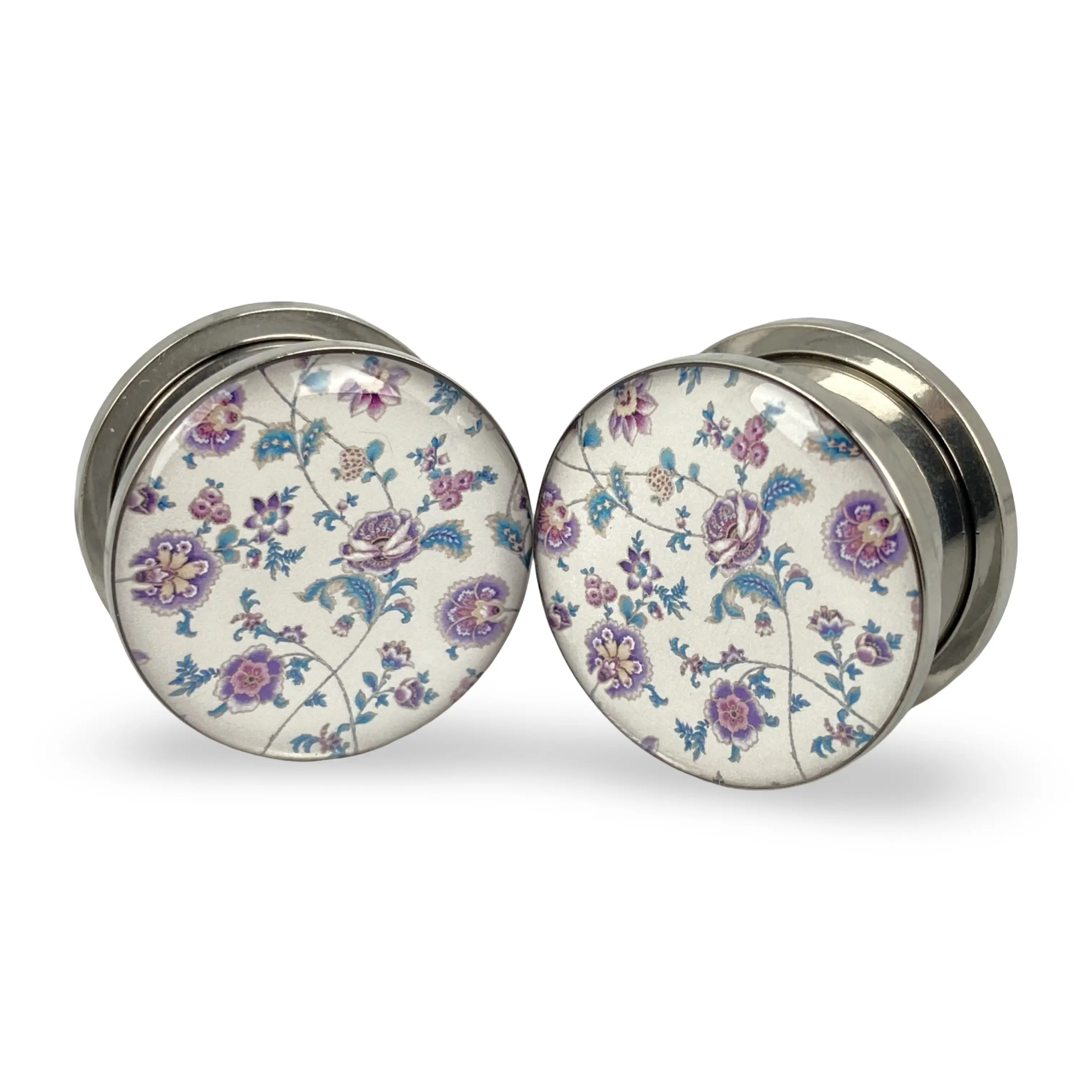 Vintage Floral Style 1 Picture Plugs gauges pair body jewelry