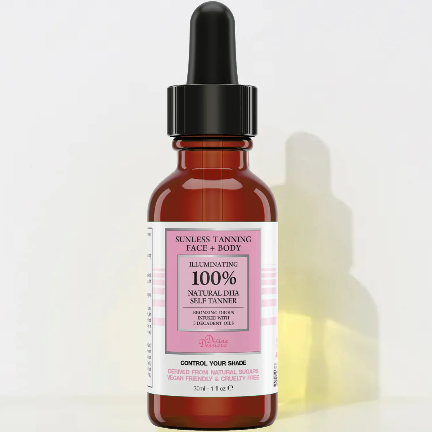 Divine Derriere Sunless Tanning Serum Face Self Tanner Drops Vegan Cruelty-Free Infused with Raw Decadent Oils Botanicals & Amino Acids for Natural Glow Serum