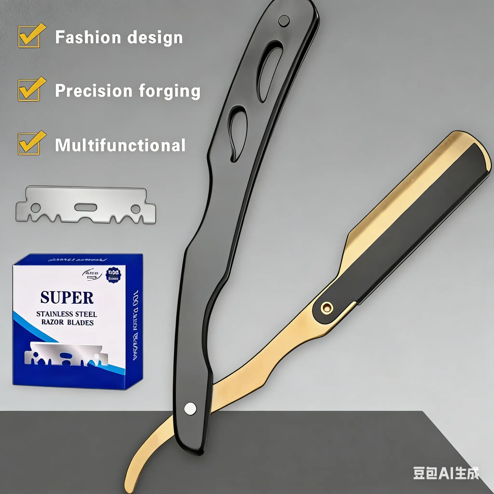 Professional Straight Razors for Men Navajas Para Barbero Barber Straight Razor Kit with Neck Duster Brush and 100 Pieces Double Edge Blades for Hair Salons, Gifts