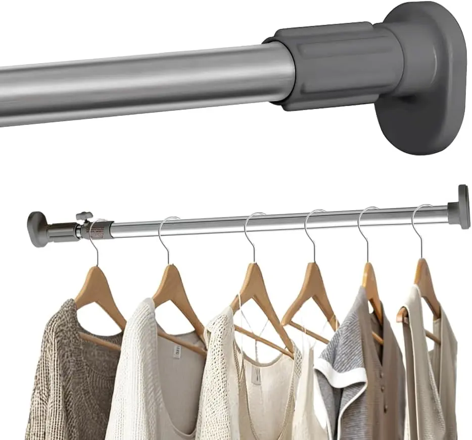 Expandable Window Shower Curtain Tension Rod Oval  Clothes Hanging Bar Rail for Closet Wardrobe, No Drilling, 25.4mm Pipe Diameter
