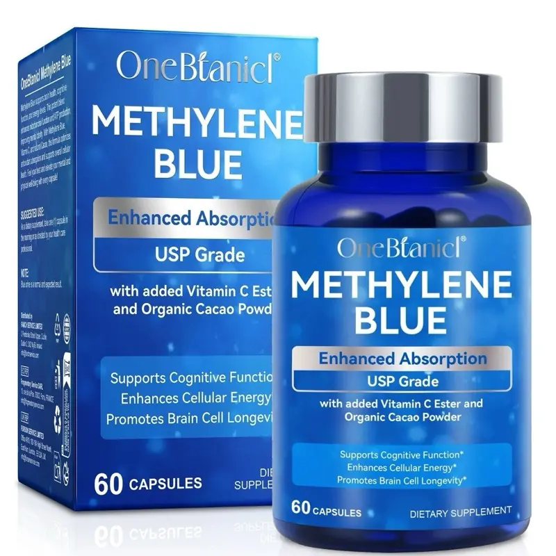 Pharmaceutical-Grade Methylene Blue Capsules for Humans, USP 99% Purity, with Vitamin C Ester for Enhanced Absorption, Supports Cellular Energy, Cognitive Function, Brain Health (Ideal for Fitness Enthusiasts)
