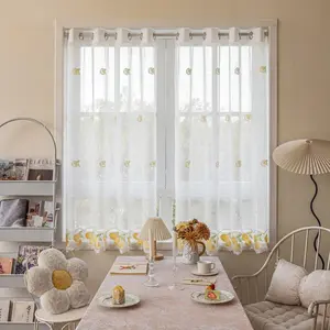 2-Panel 52"x60" Traditional Fruit Macrame Embroidery Faux Linen Grommet Kitchen Curtains, Strawberry & Pear Pattern Home Textile for Interior Decoration Accessories, Summer Gift #SummerVibes
