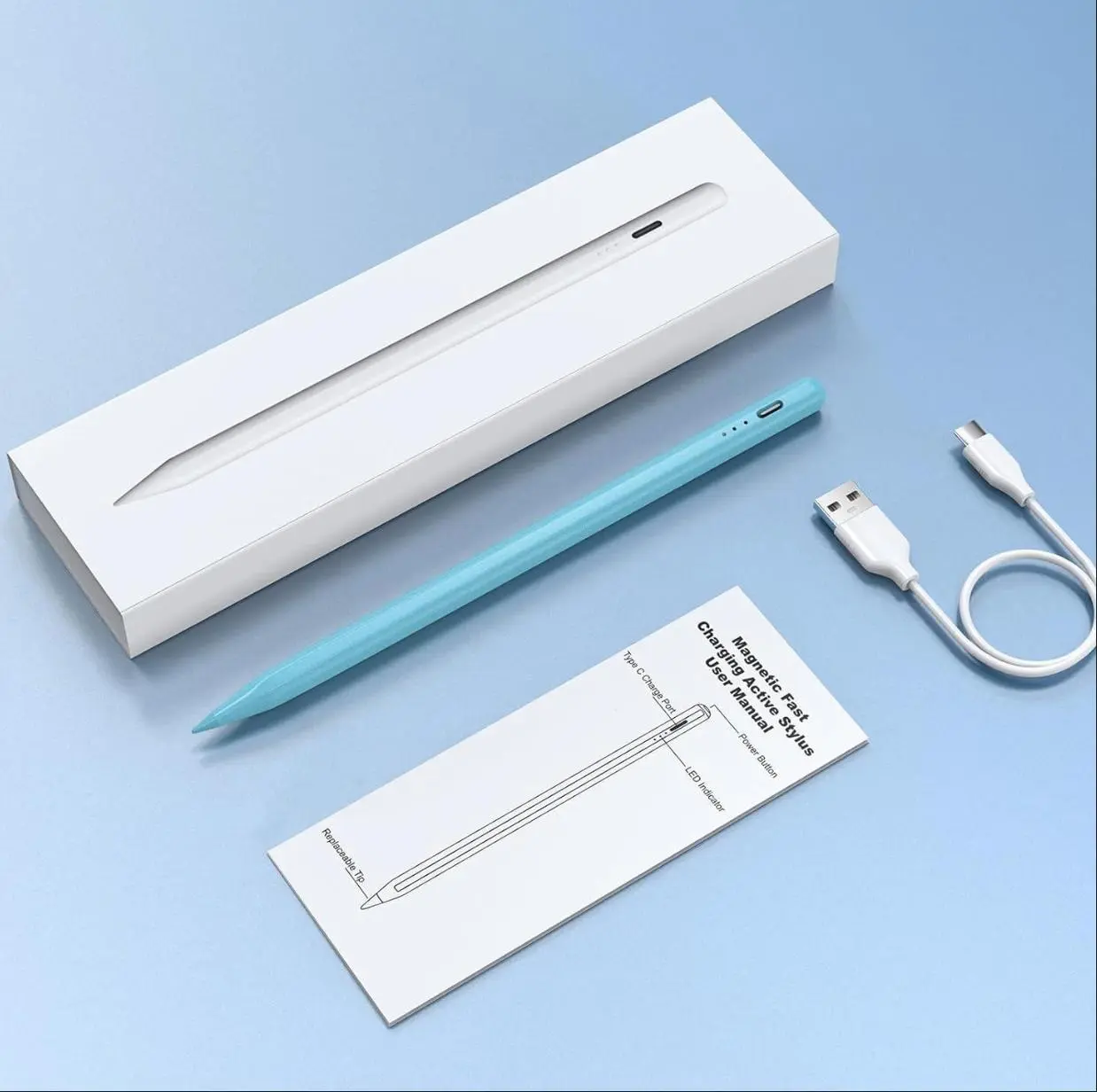 Digital Stylus Pen for iPad, Palm Rejection, USB-C Charging, No Lag Tablet Accessories, Blue Plain Styluses, Pen-Like Stylus Parts & Accessories