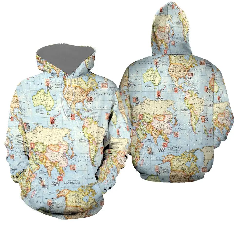 World Map Hoodie 3D Stylish Cosplay Menswear
