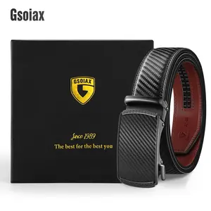 GSOIAX Mens Belt Carbon Fiber Leather Ratchet Belt - Customizable Fit, Effortless Style with Gift box