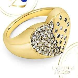 COD#1042  Heart Heaped Ring with Small Zircons in Gold Tone for Women's Fashion Jewelry