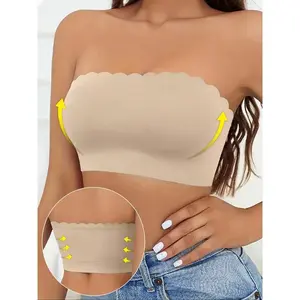 TrendsWomen's Strapless Bra Seamless Bralette Wireless Bandeau Top Casual Comfortable Stretchy Lettuce Trim Traceless Bras No Padded Underwear Smoothing Backless Tube Top Intimates Basics Comfortable Wireless Fit Soft Fabric Women Versatile Strapless Desi