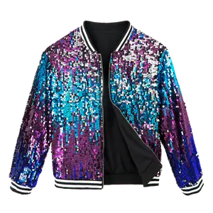 LOLANTA Girls Sequin Jacket Long Sleeve Kids Bomber Coats with Pockets