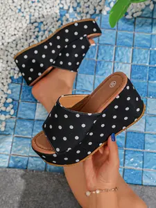 Women's Polka Dot Wedge Sandals, Y2K Style Heeled Flip Flops, Summer Vacation High Heel Slippers, Thick Sole Summer Sandals