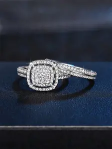 2 Pcs/Set Fashion Cubic Zirconia Ring Set For Women Wedding Valentine's Day Party Gift Artificial Zircon Rings Stackable Finger Rings Dainty Stacking Rings Stackable Rings Beautiful Rings