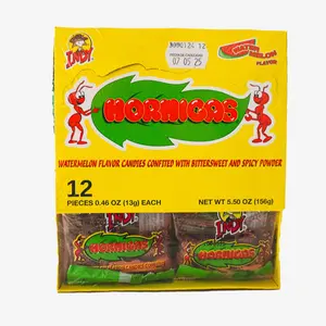 Indy Hormigas Chewy Tamarind Watermelon Flavored Candies with Spicy Sour Chili Powder 12 Pieces 0.46 oz Each