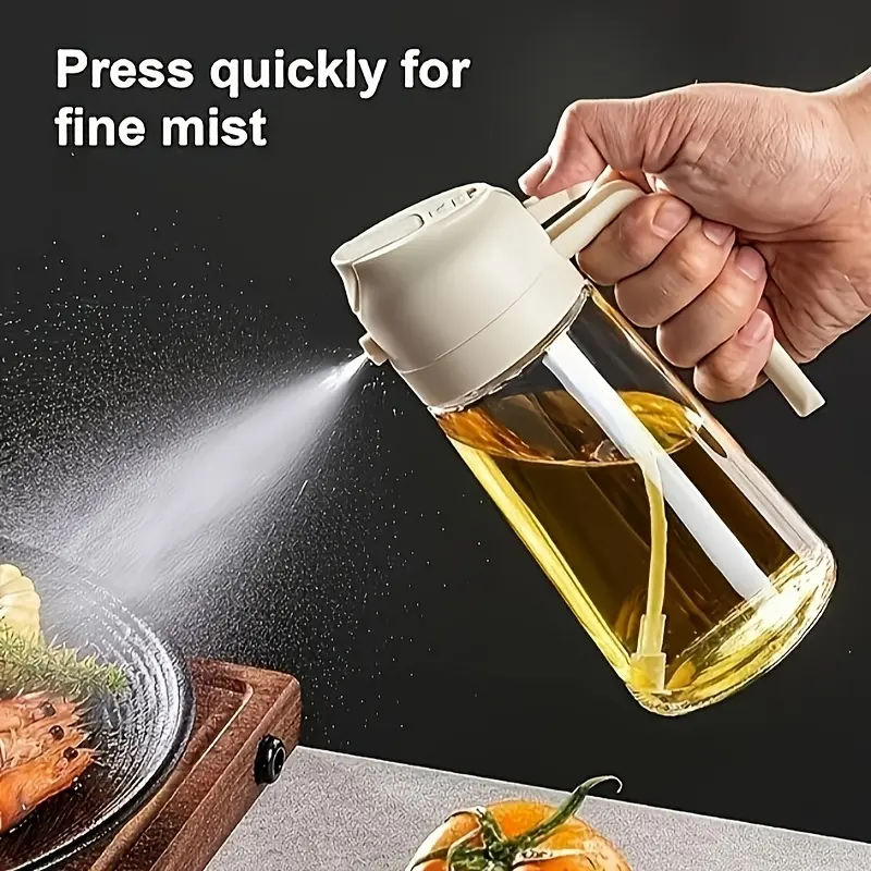 Oil Dispenser Bottle, 2 in 1 Oil Spray Dispenser Glass Bottle 16oz for Cooking with Spray And Pour Function for Kitchen Gadgets And Air Fryer Accessories Salad BBQ Air Fryer Kitchen Utensils