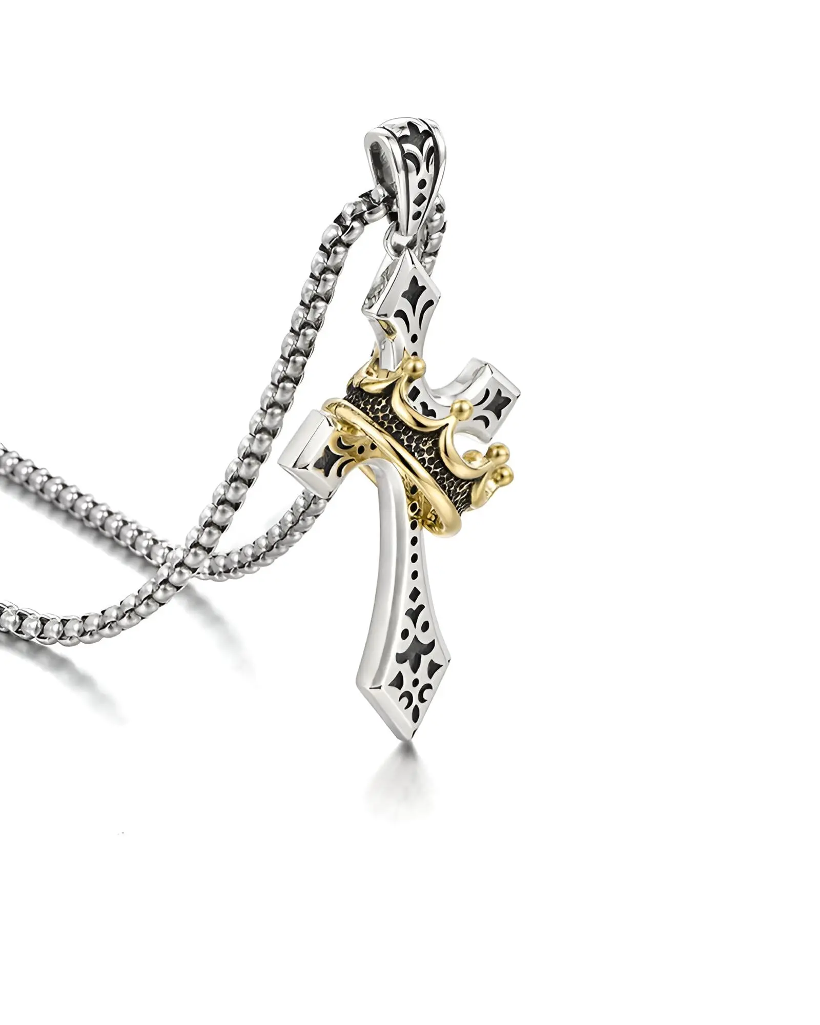 Upgraded Crown Cross Necklace Retro Crucifix of Thorns Pendant Jesus Christ Faith Jewelry Vintage Cross for Women & Men