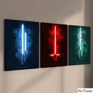 3pcs Light Saber Canvas Posters, Unframed Art Print, Modern Art Wall Decor, Waterproof HD Print, Home Office Bedroom Decoration, Game Room Wallpaper, Modern Art Design