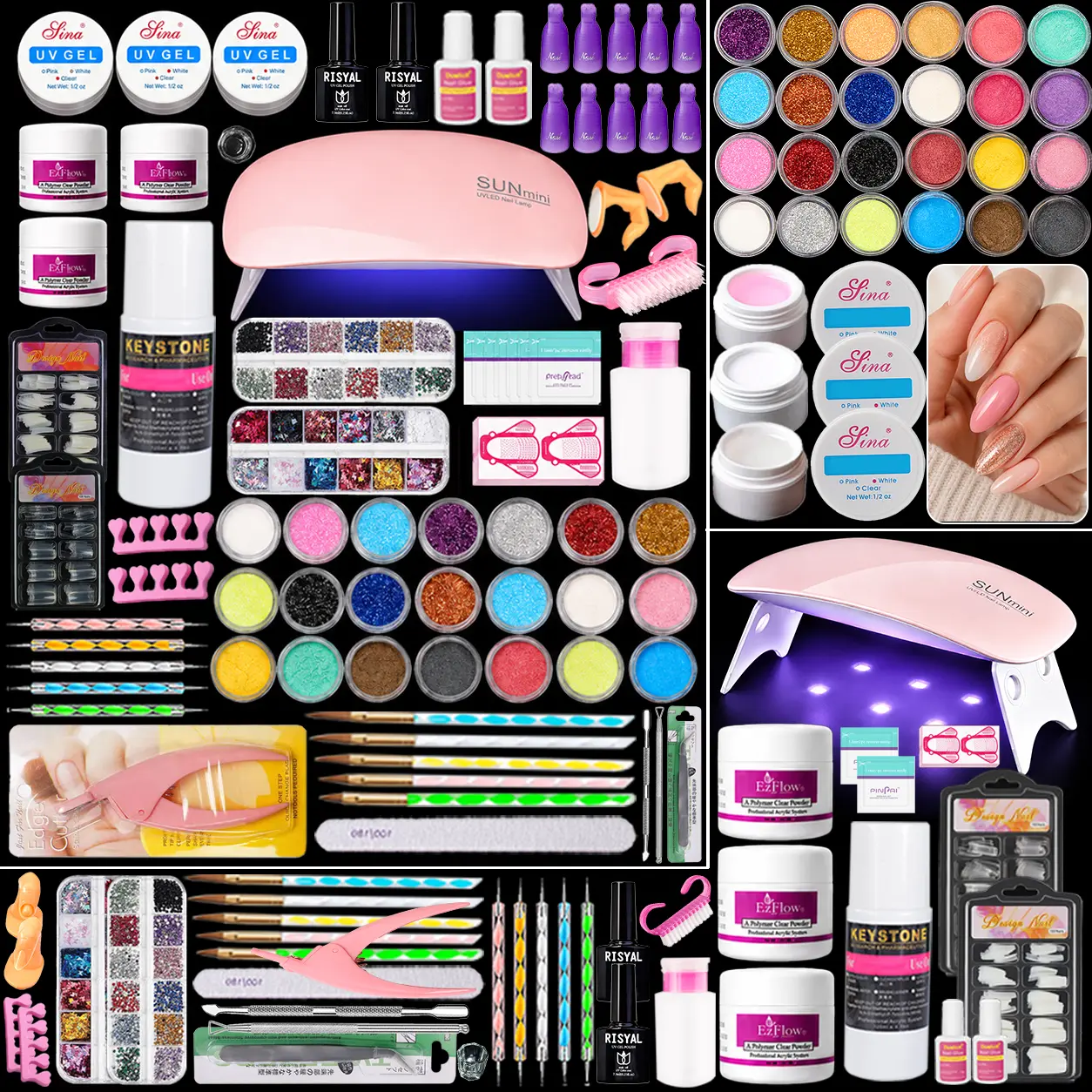 Acrylic Nail Practice Kit with Training Finger, Complete DIY Manicure Set with UV Lamp, Acrylic Powders & UV Gels, 200 Tips, Practice Tools for Beginners, Home Nail Art Supplies, Gift for Learners