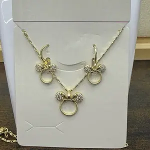 Earring & Necklace Mouse Set Gold Laminated with Sparkling Details for Elegant Look