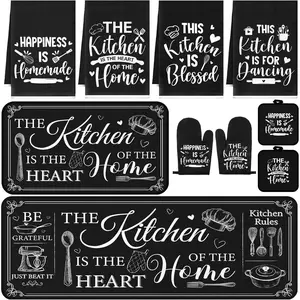 10 Pcs Farmhouse Kitchen Decor and Accessories Set 4 Kitchen Towels 2 Pot Holders 2 Oven Mitts 2 Rugs for Cooking Baking Mom Housewarming