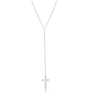 Sterling Silver, Beaded Chain with Hanging Cross Necklace