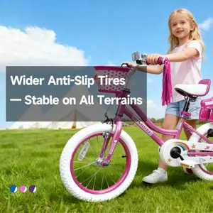 WINHOPE Little Fairy Children's Bicycle Ages 2–9 | 12–18 inch with training wheels, front basket, doll seat, handlebar ribbon | 95% preassembled, dual brakes, adjustable seat/handlebar