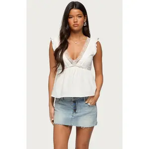 Edikted Women's Meadow Lacey Linen Top