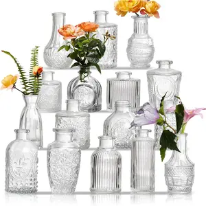 Glass Bud Vases Set of 16 - Assorted Small Mini Glass Vases ,   Vase Set, Bulk Centerpieces for Table Decor, Wedding,  and Events (Clear, 16 count)