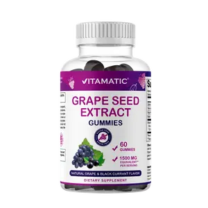 Vitamatic Grape Seed Extract Vitamin Gummies, 1500 mg per Serving, 60 Count, Natural Flavor, Sugar-Free, Lactose-Free, Chewable Dietary Supplement Made in USA, Antioxidants Vitamins Supplements, Zero-Sugar Vitamins Supplements