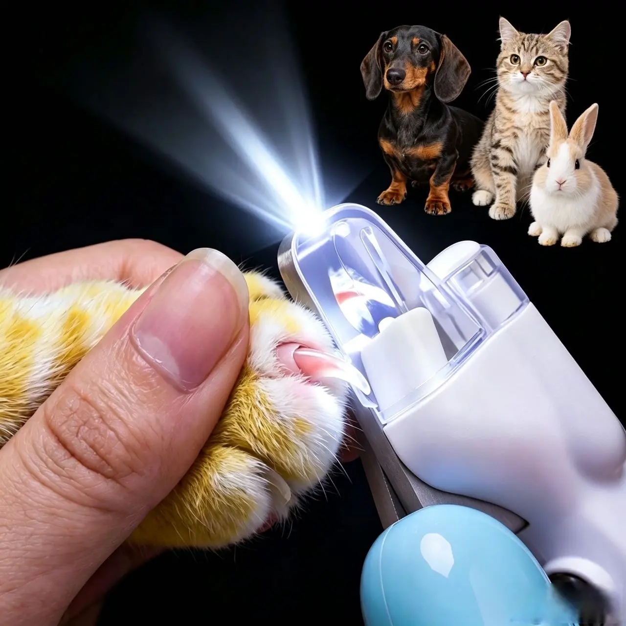 LED Pet Nail Clipper - Ergonomic Non-Slip Handle, Durable Sharp Stainless Steel Blades, Safe Guard, Bright LED Light for Easy Quick Visibility, Grooming Tool for Clean Safe Trim, Easy to See the Quick, Thick Nail Ready, Dog & Cat Home Use, Rabbit