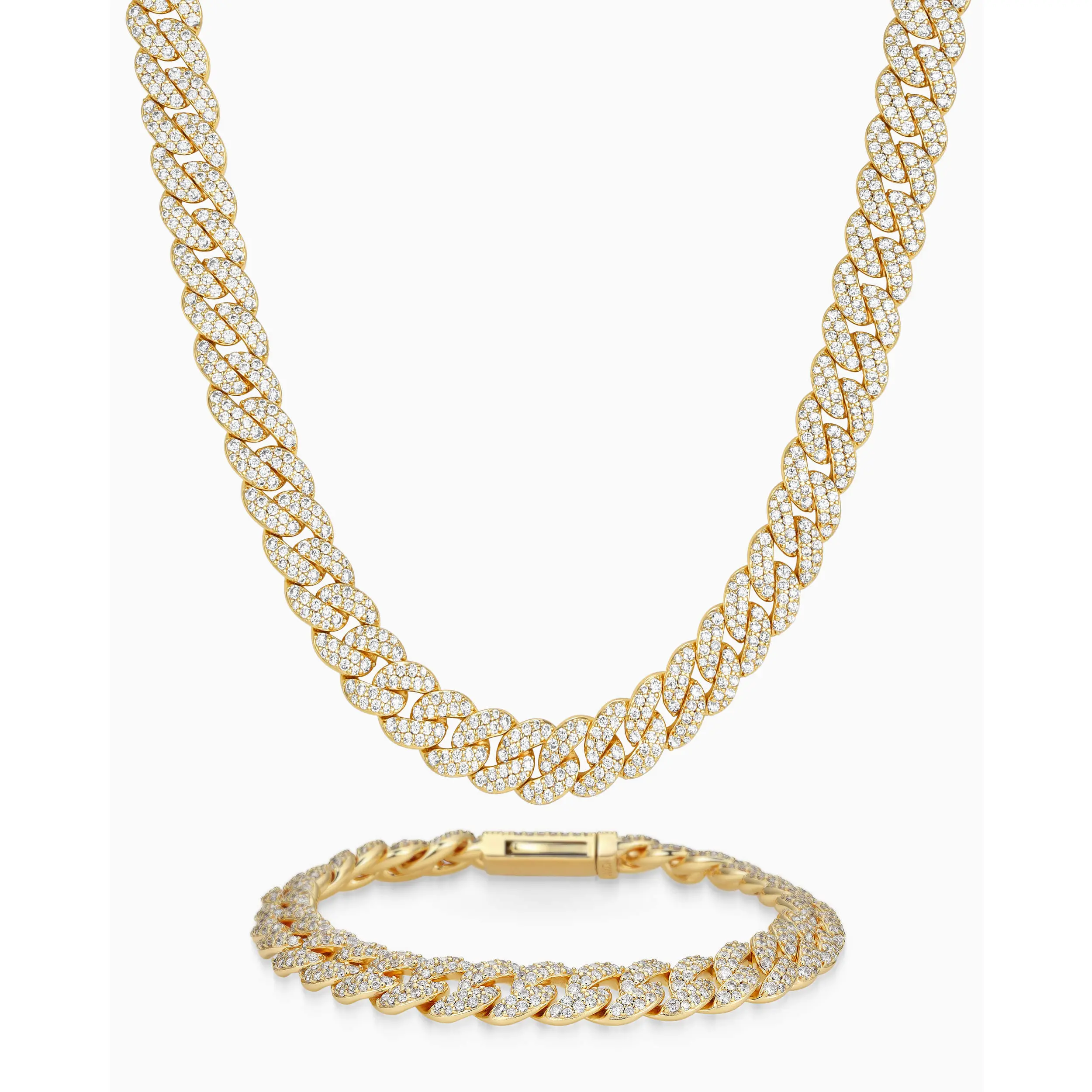 JAXXON Iced Out Cuban Set 8mm - Gold - Pavé Diamond Simulants - Box Clasp - Bundle & Save