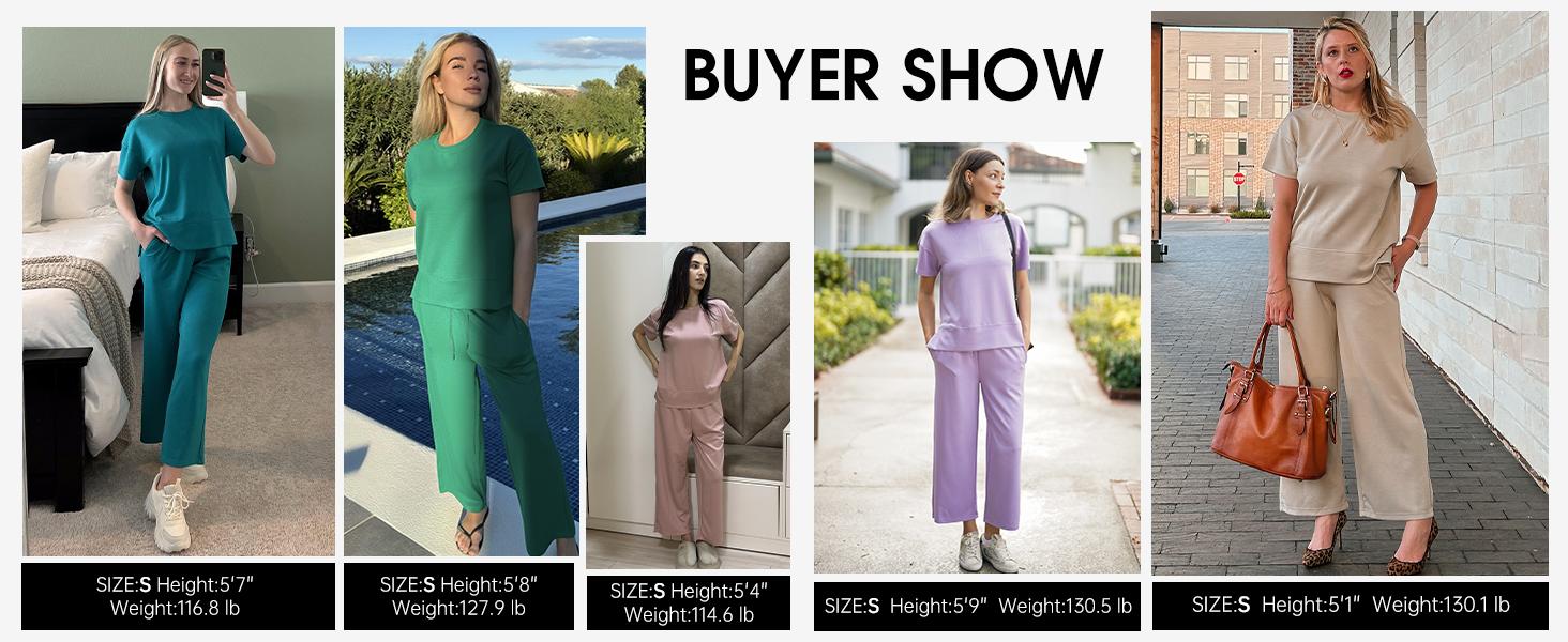 PINSPARK 2 Piece Tracksuit for Womenswear Soft Short Sleeve Outdoor Wide Adjustable Leg Pockets Pants Lounge Matching Travel Summer  2025  Springtok Outdoorfun