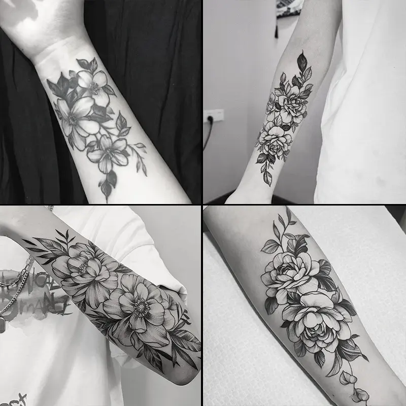 4 herbal tattoo stickers, including 4 floral element styles, last for 7-15 days, waterproof and friction-resistant, the effect is real, suitable for people who are afraid of pain and do not want to get tattoos