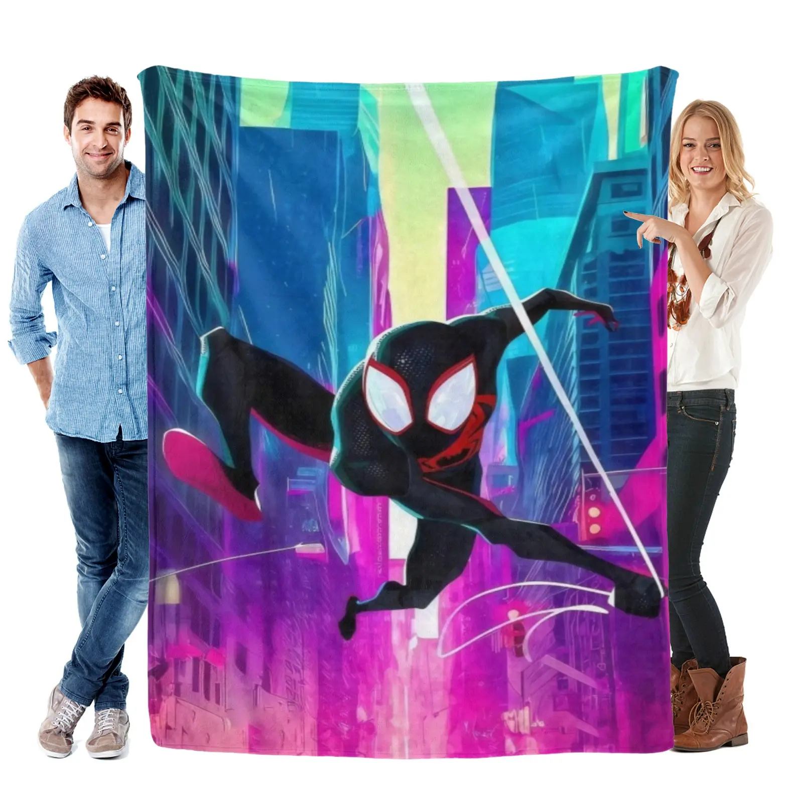 [SummerVibes] Marvel Studios Spider-Man Into the Spider-Verse Flannel Blanket Large Cozy Fleece Throw Elegant Home Decor Perfect Summer Throw For Couch And Bedroom Machine Washable