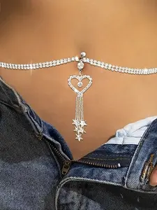 1pc/Women's Sexy Belly Button Waist Chain, Pentagram Tassel Body Chain, Fashionable Navel Piercing Accessory, Belly Button Jewelry, All Seasons Wear