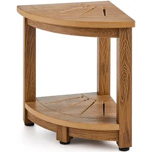 【Summervibes】VEVOR Corner Shower Bench, 16.5" Height 12.8" Radius, Faux Wood Grain Polystyrene, 350 LBS with Storage Shelf, Water Resistant, Shower Stool for Inside & Outside Shower, for Bathroom, Living Room Plastic Waterproof