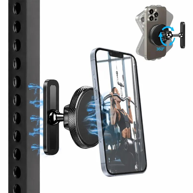 PADOX Upgraded Durable MagSafe Cellphone Mount, 360 Rotation Alloy Base & Joint, 6×N52 Strong Grip Dual Magnets, for Workout & Videography, 4.7-6.5" iPhone & Smartphone Compatible, Black Sporty Phone Holders & Mounts (360-Degree Magnetic Suction)