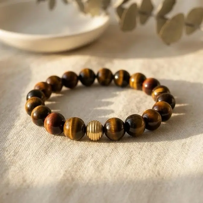 Natural Tiger Eye Gemstone Beaded Bracelet - 10-12mm Bold Smooth Polished Unisex Jewelry, Elastic Cord Stretch Fit, Healing Energy Support (Confidence, Focus, Execution, Finances), Daily Wear, Natural Crystal Bracelets & Anklets, Gemstone Natural Crystal