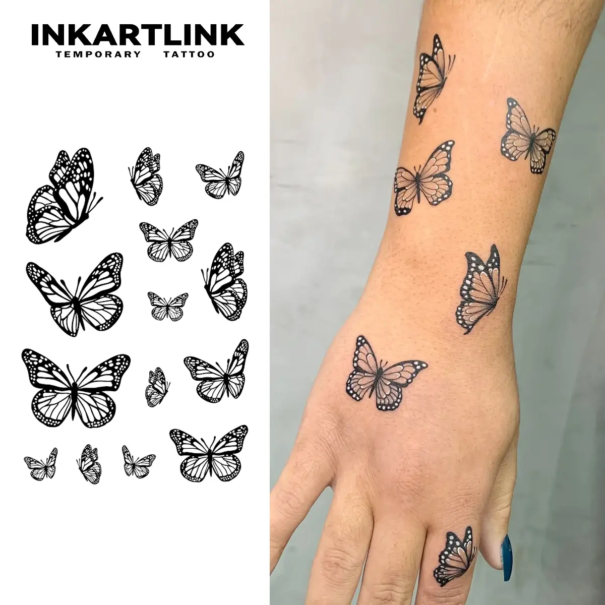 INKARTLINK Temporary Tattoo, 2 Sheets of Semi-Permanent Fake Tattoos, Long-Lasting Body Art for Women & Men, Tattoo Art
