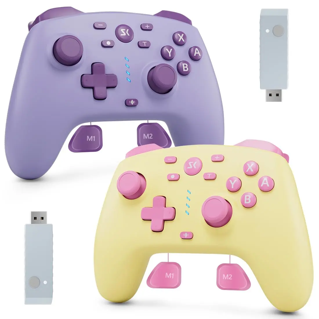 2 Pack Wireless Controller for Nintendo Switch/Lite/OLED/Switch 2, PC, Hall Effect Joystick and Trigger, One Click Wake-Up, Turbo, Dual Vibration, 2 Back Button programmable macro