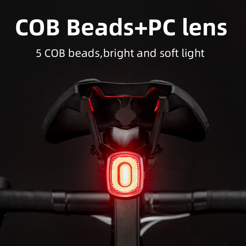 ROCKBROS Q4 Smart Braking LED Bike Tail Light, Waterproof USB-Rechargeable Ultralight ABS Bicycle Rear Safety Light with 5 Modes, Brake-Sense Alert, Seat Post/Bar Mountable Ebike Accessory for Outdoor Riding, Ebike Accessories