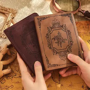 Vintage PU Leather Notebook, Vintage Leather Journal, 1 Count Retro Monthly Schedule Lined Book, Compact & Portable Writing Diary for School Office Home, Stationery Supplies