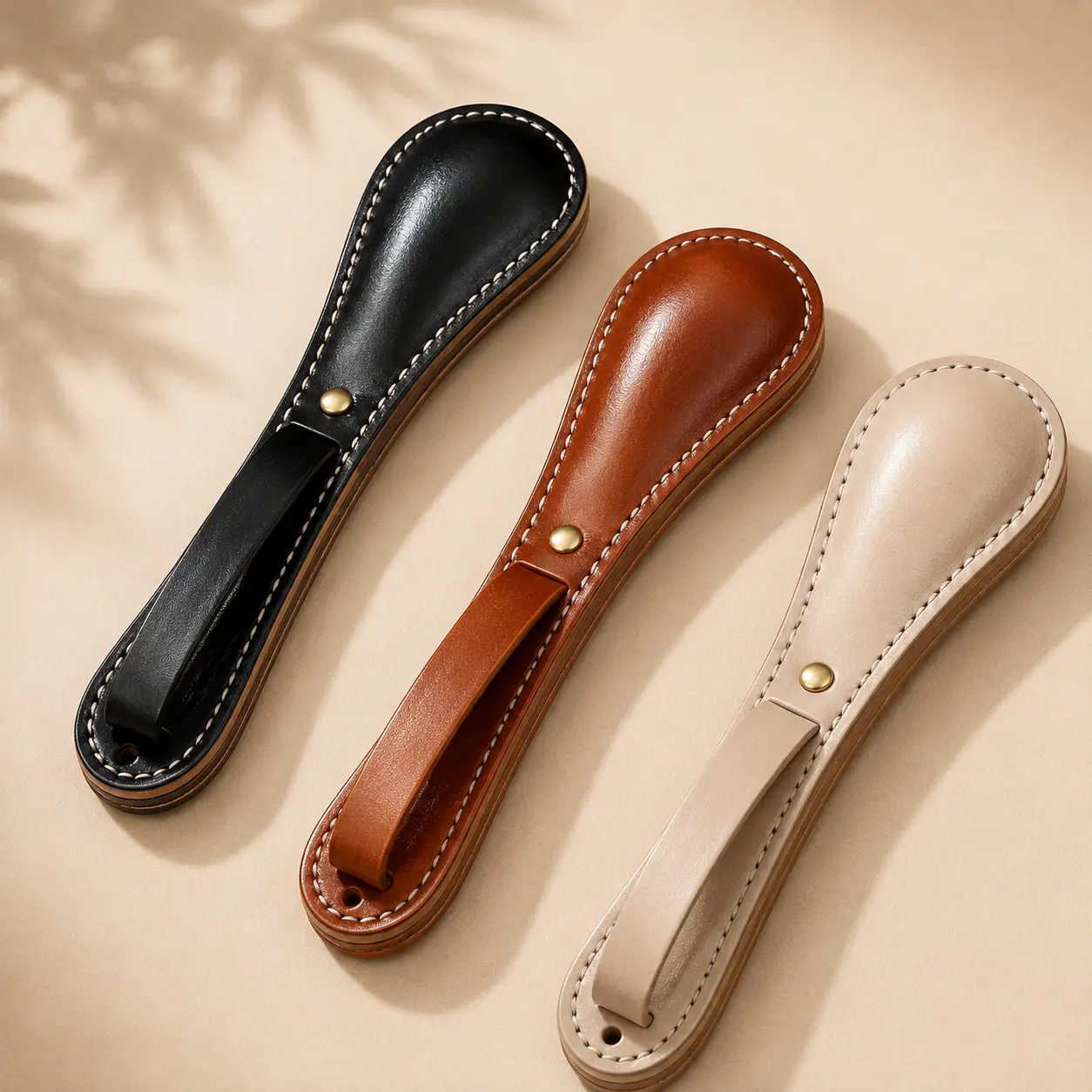 Cowhide Leather Hand Paddle, Hand-Stitched Leather Accessory with Smooth Handle, Thick Solid Design for Home Display & Collection