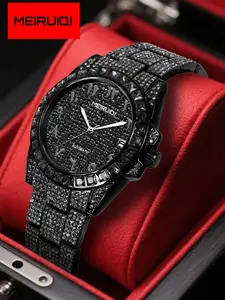 Men's Luxury Trendy Diamond Watch, High-End Starry Night Glow-In-The-Dark Automatic Hollow Mechanical Wristwatch, Fashionable Unique Design, Stainless Steel Watch, Analog Mechanical Watches