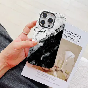 Fashion Black White Marble Phone Case Suitable For iPhone 17 16 16E 15 14 13 12 11 Pro Max Air X XR XSMAX 8 7 Plus Anti-Shock Hard PC Double-layer Back Cover